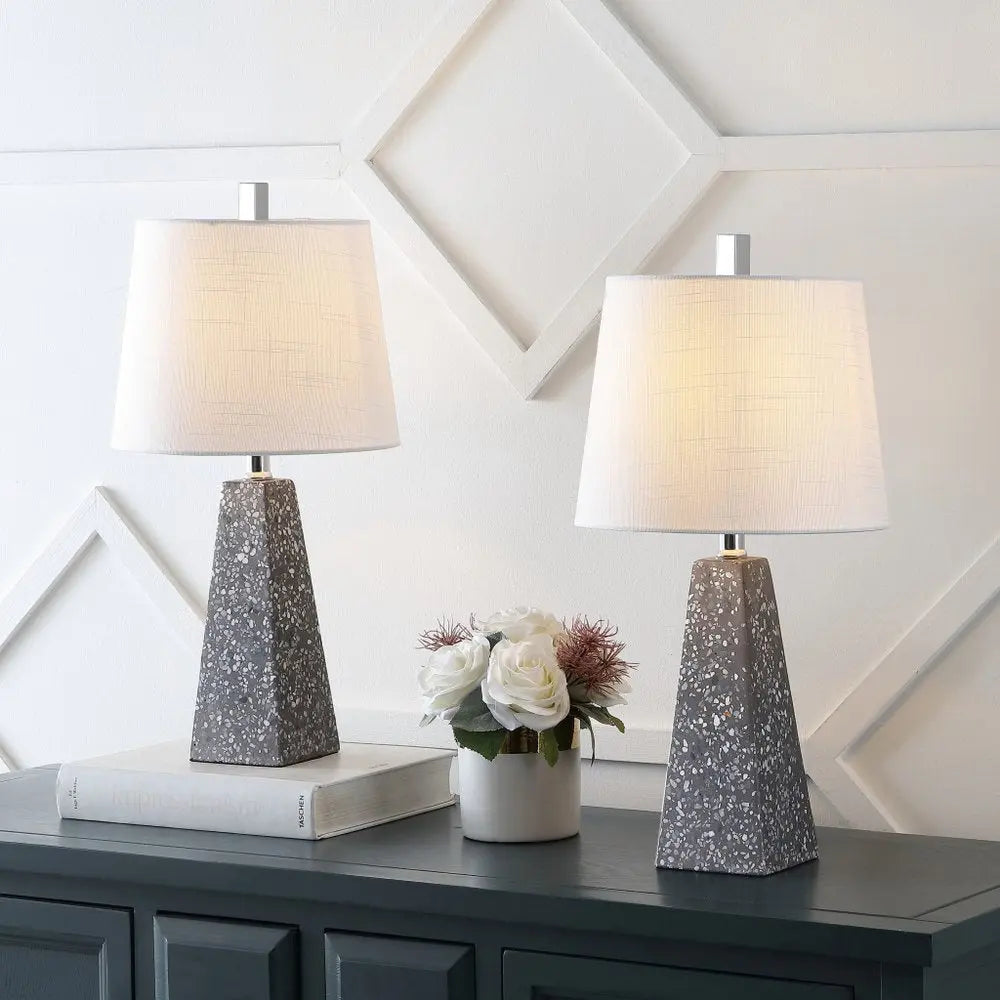 Set of Two 21" Gray Novelty Table Lamps LED With Empire Shades HomeRoots