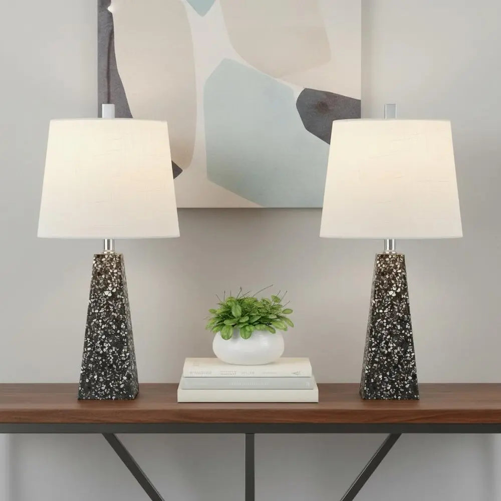 Set of Two 21" Gray Novelty Table Lamps LED With Empire Shades HomeRoots