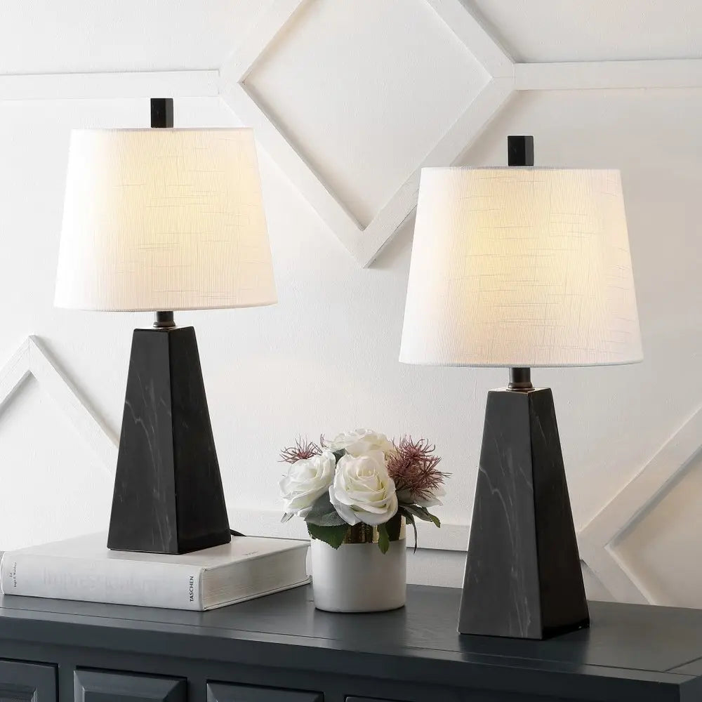 Set of Two 21" Black Novelty Table Lamps LED With Empire Shades HomeRoots