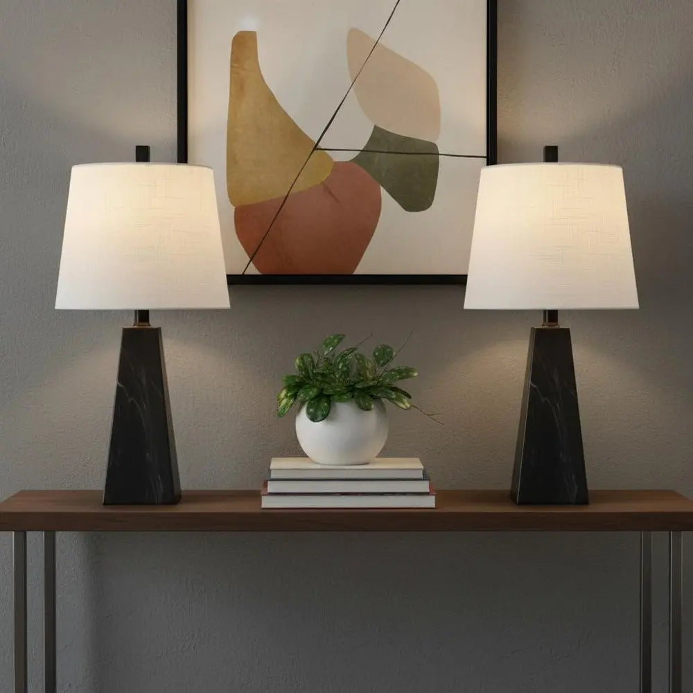 Set of Two 21" Black Novelty Table Lamps LED With Empire Shades HomeRoots