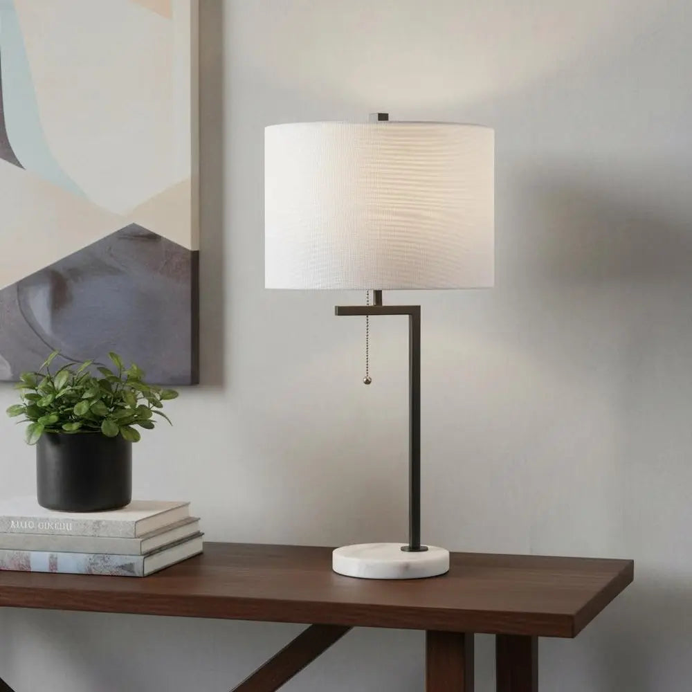 25" White Novelty Table Lamp LED With Drum Shade HomeRoots