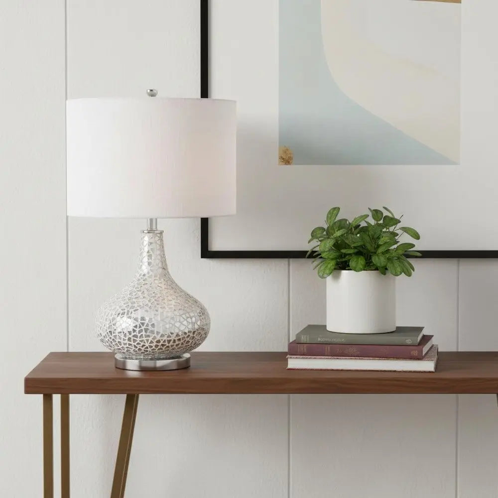 26" Silver Novelty Table Lamp LED With Drum Shade HomeRoots