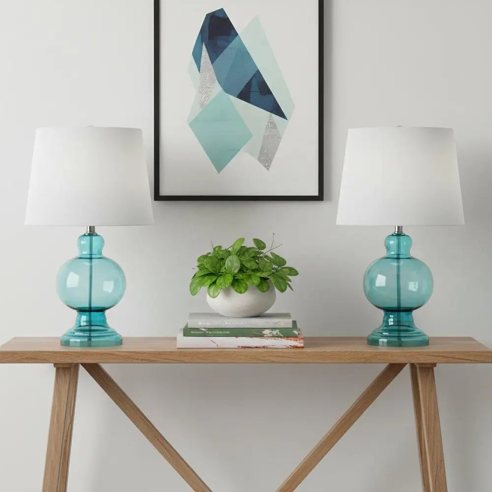 Set of Two 29" Blue Novelty Table Lamps LED With Drum Shades HomeRoots