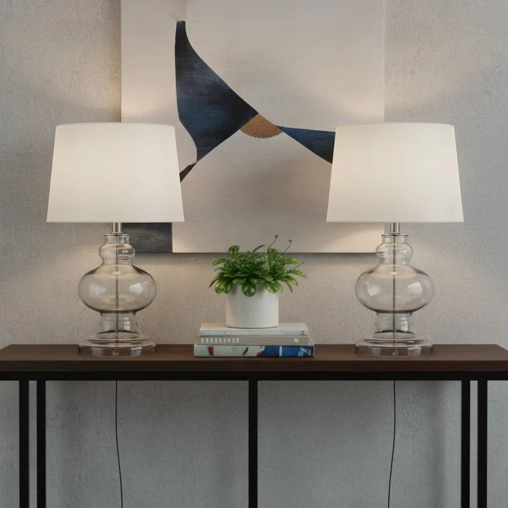 Set of Two 29" Clear Novelty Table Lamps LED With Drum Shades HomeRoots