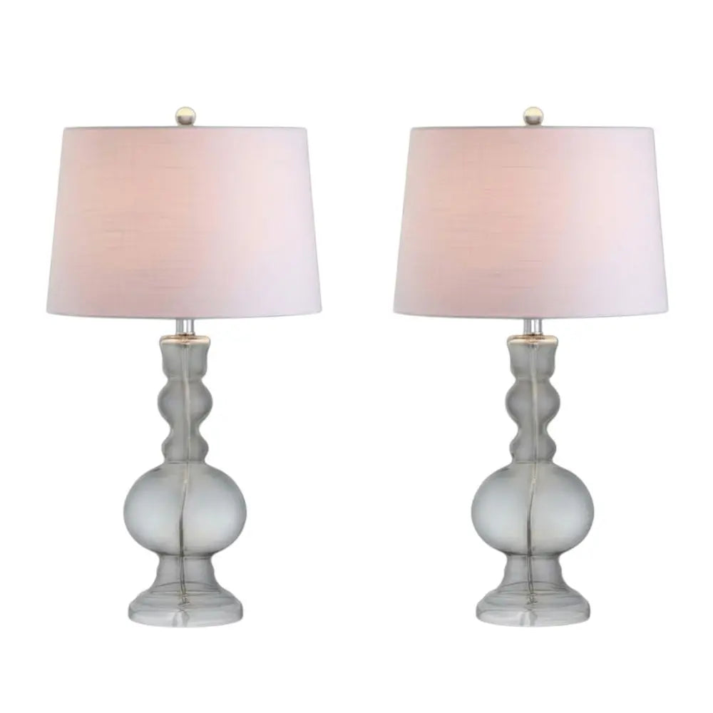 Set of Two 29" Clear Novelty Table Lamps LED With Drum Shades HomeRoots