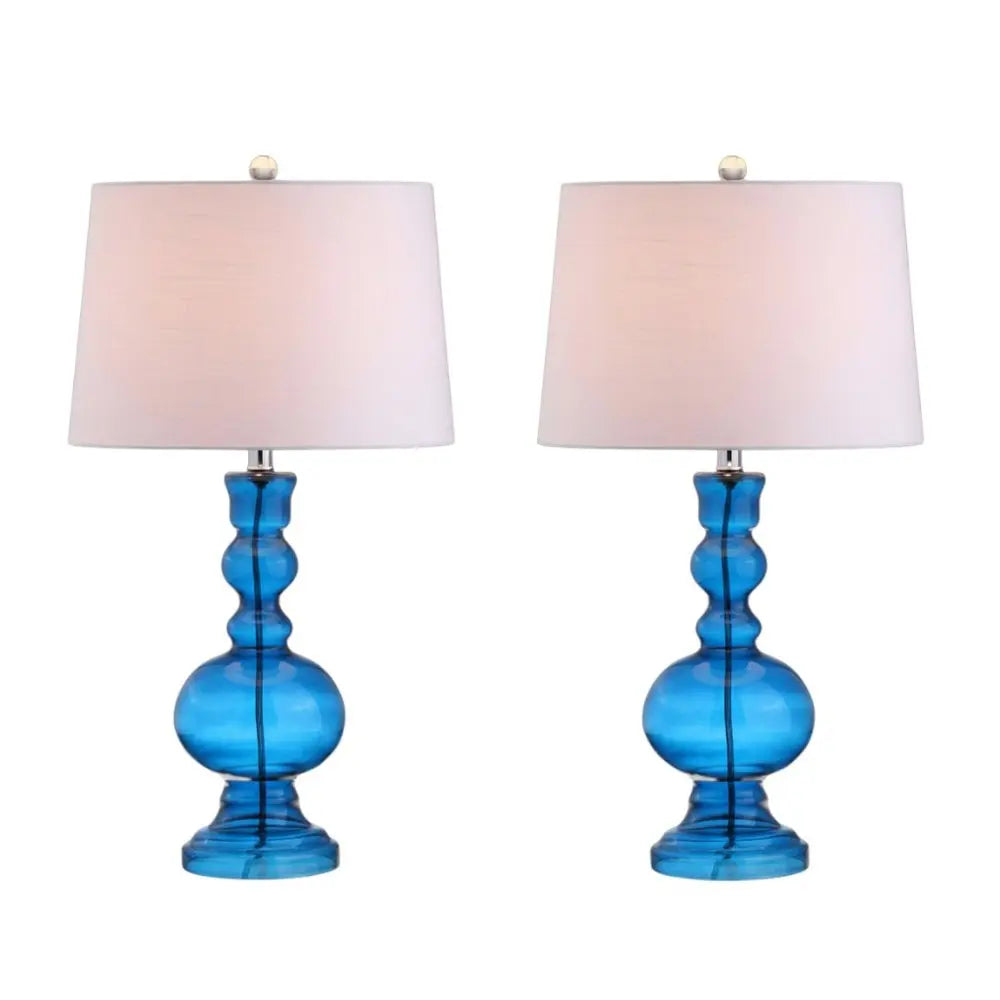 Set of Two 29" Blue Novelty Table Lamps LED With Drum Shades HomeRoots