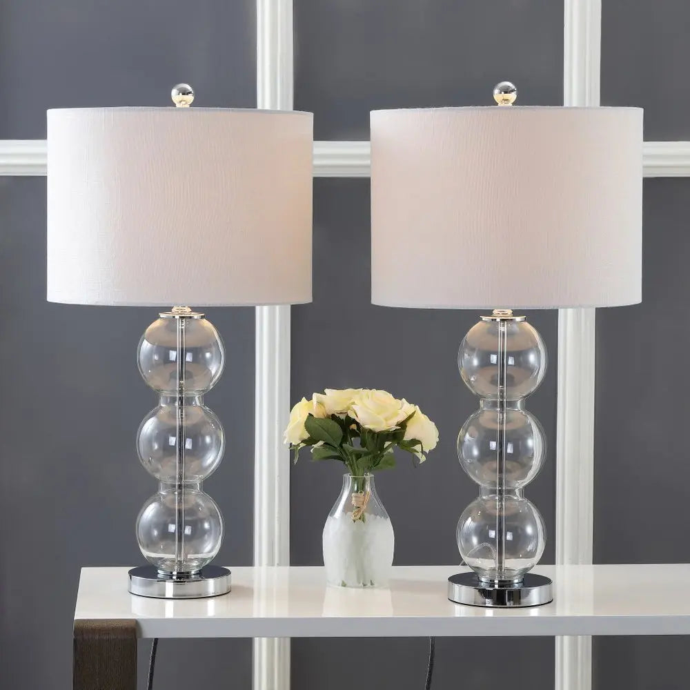 Set of Two 27" Silver Novelty Table Lamps LED With Drum Shades HomeRoots