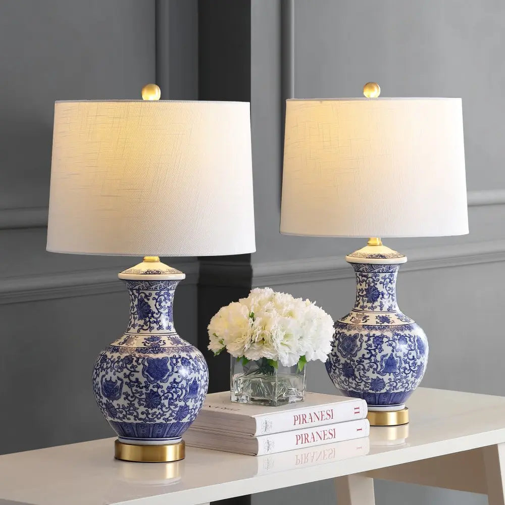 Set of Two 25" Gold Novelty Table Lamps LED With Globe Shades HomeRoots