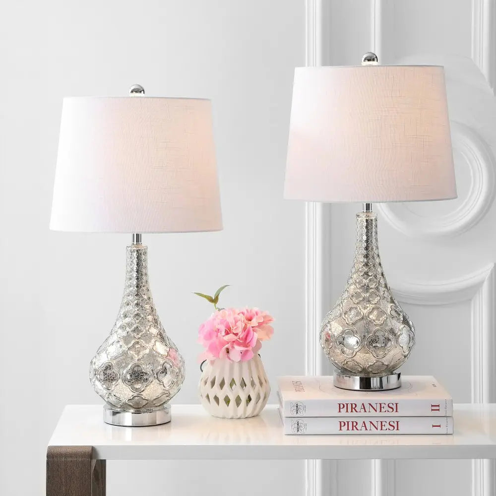 Set of Two 26" Silver Novelty Table Lamps LED With Drum Shades HomeRoots