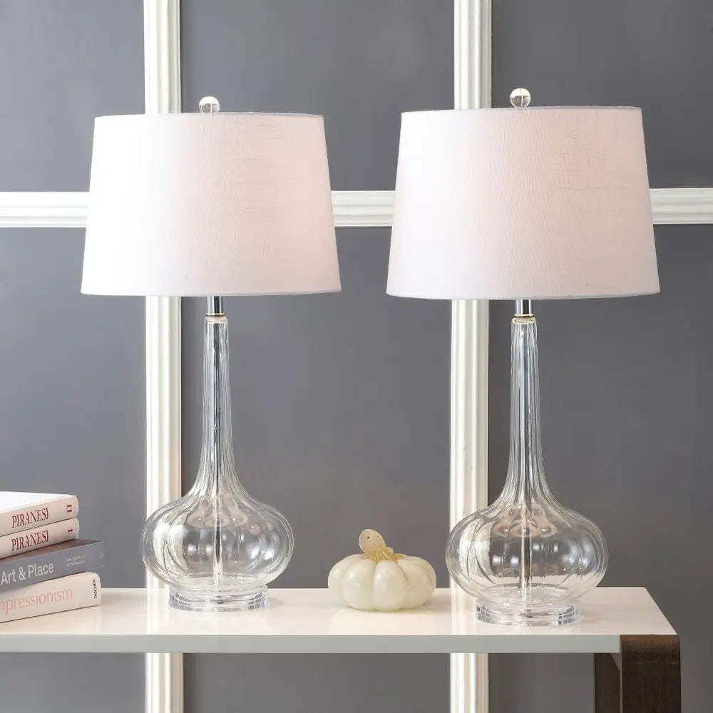 Set of Two 29" Clear Novelty Table Lamps LED With Drum Shades HomeRoots