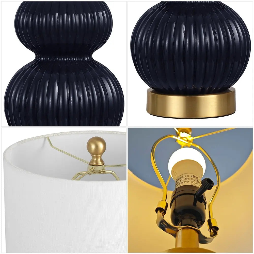 20" Gold Gourd Table Lamp LED With Drum Shade HomeRoots