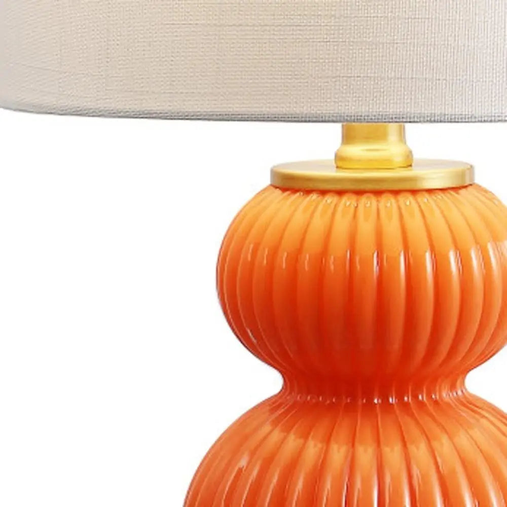 20" Gold Gourd Table Lamp LED With Drum Shade HomeRoots