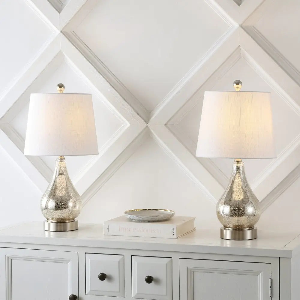 Set of Two 21" Nickel Gourd Table Lamps LED With Empire Shades HomeRoots