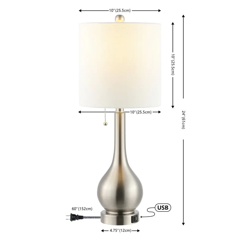 Set of Two 24" Nickel Gourd Table Lamps LED With Drum Shades HomeRoots