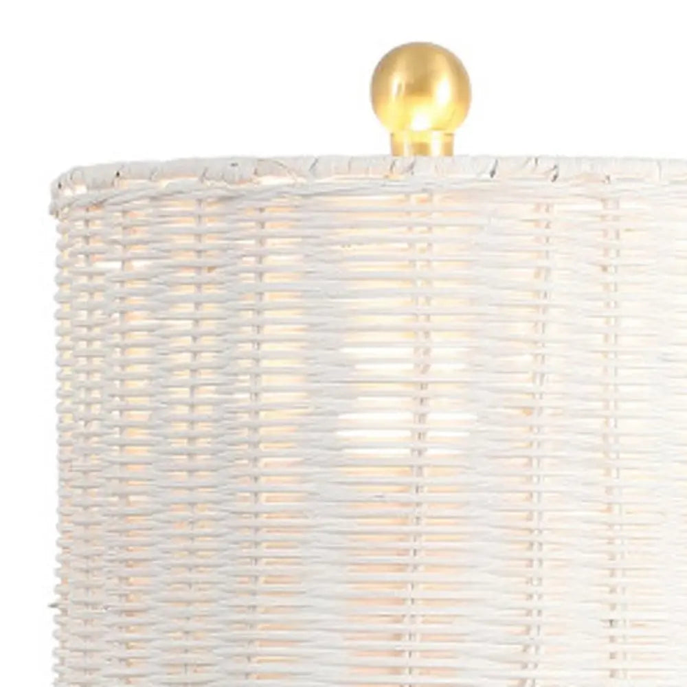 Set of Two 28" White Table Lamps LED With Drum Shades HomeRoots