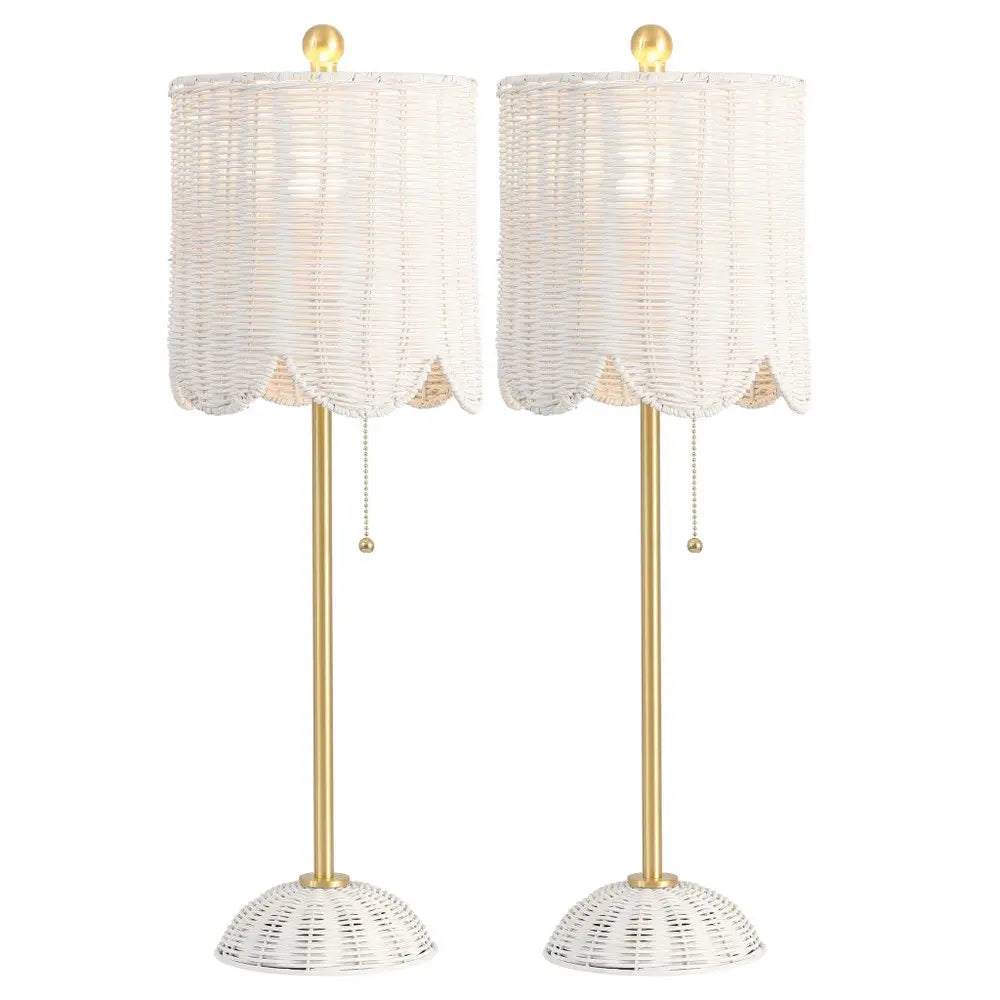 Set of Two 28" White Table Lamps LED With Drum Shades HomeRoots