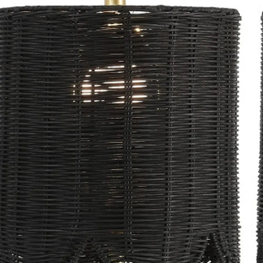 Set of Two 28" Black Table Lamps LED With Drum Shades HomeRoots