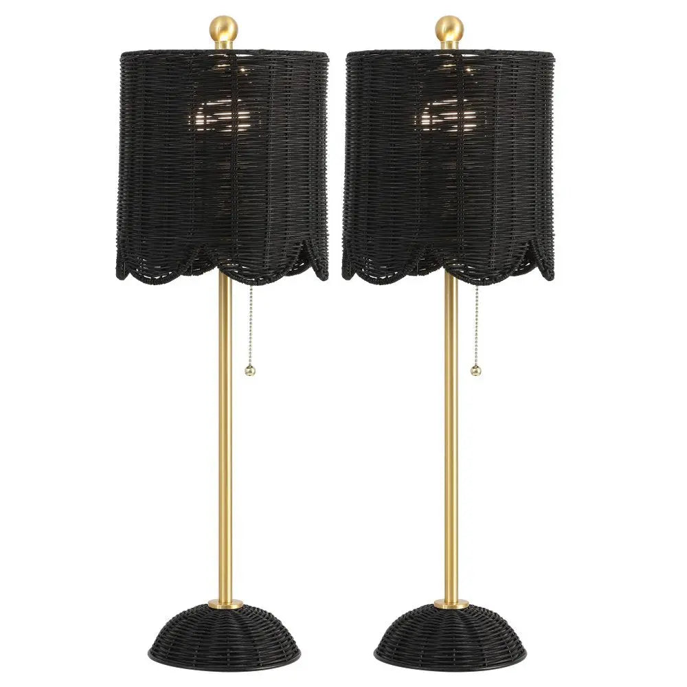 Set of Two 28" Black Table Lamps LED With Drum Shades HomeRoots