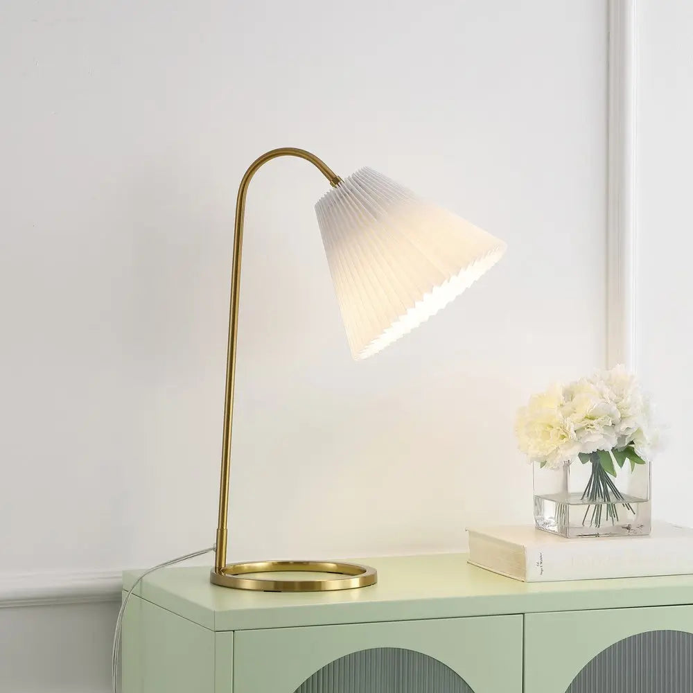 22" Gold Swing Arm Geometric Table Lamp LED With Empire Shade HomeRoots