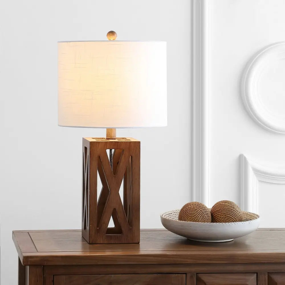 22" Brown Table Lamp LED With Drum Shade HomeRoots