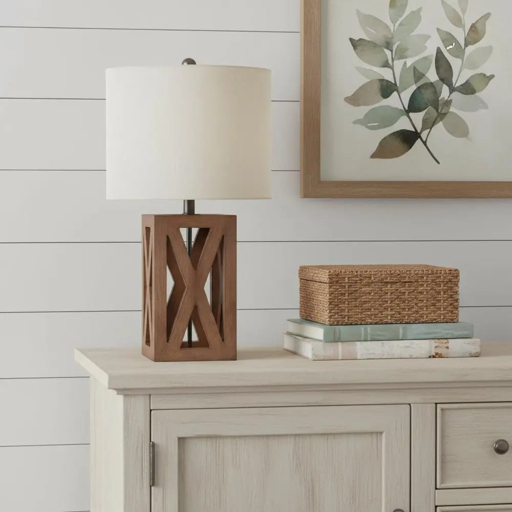 22" Brown Table Lamp LED With Drum Shade HomeRoots