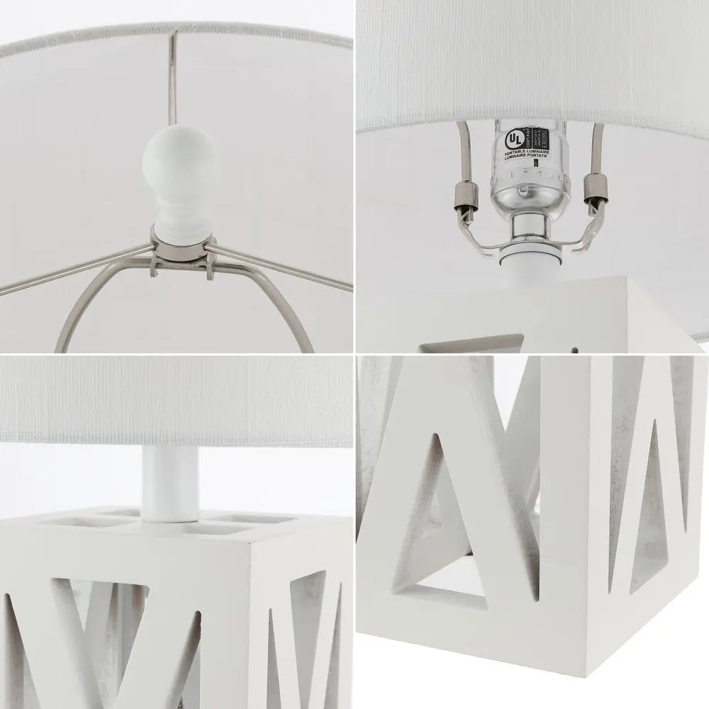 Set of Two 22" White Table Lamps LED With Drum Shades HomeRoots