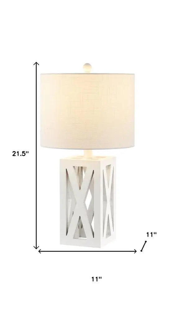 Set of Two 22" White Table Lamps LED With Drum Shades HomeRoots
