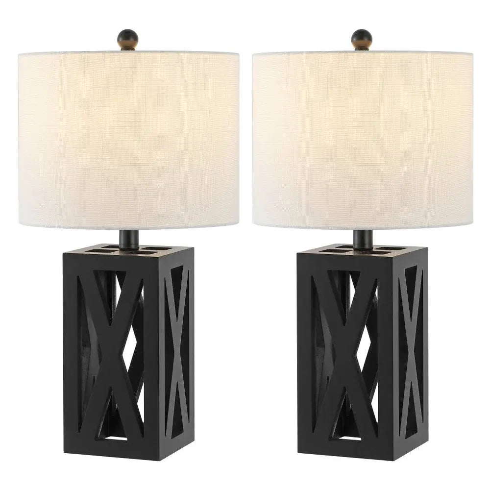 Set of Two 22" Black Table Lamps LED With Drum Shades HomeRoots