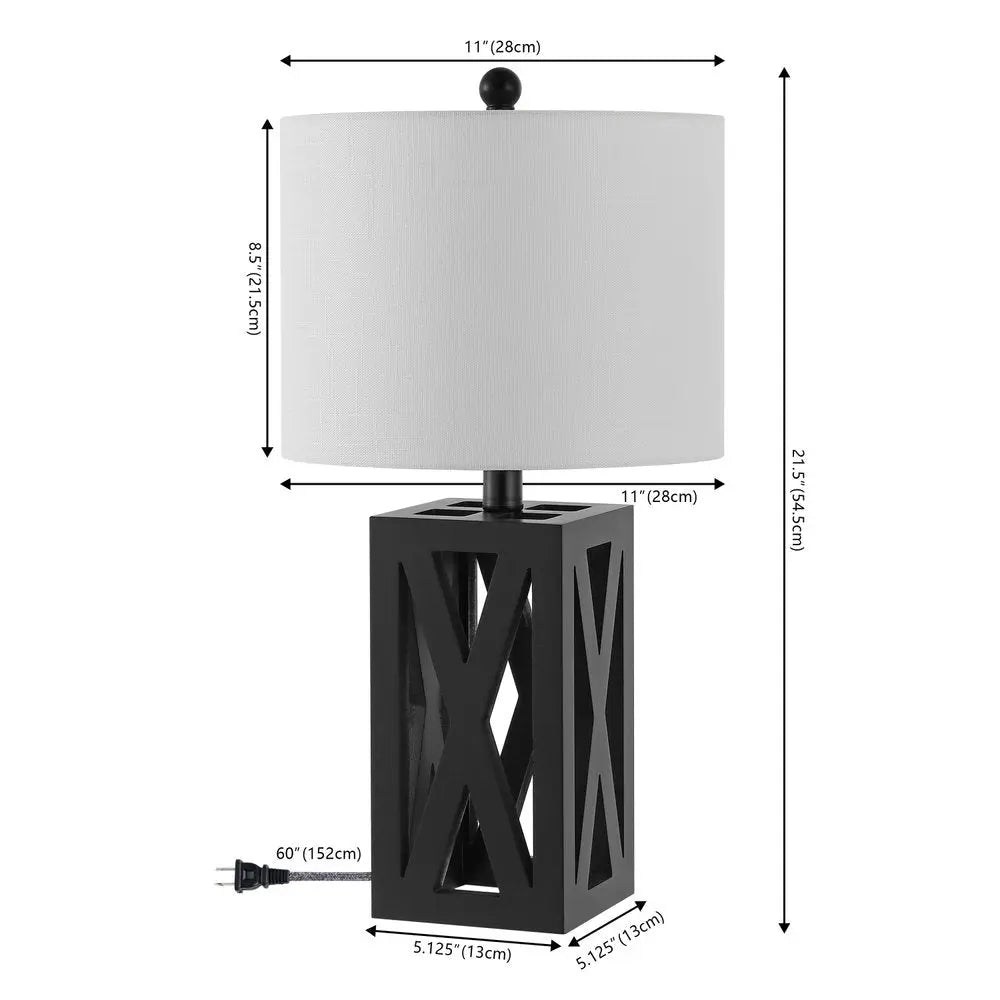 Set of Two 22" Black Table Lamps LED With Drum Shades HomeRoots
