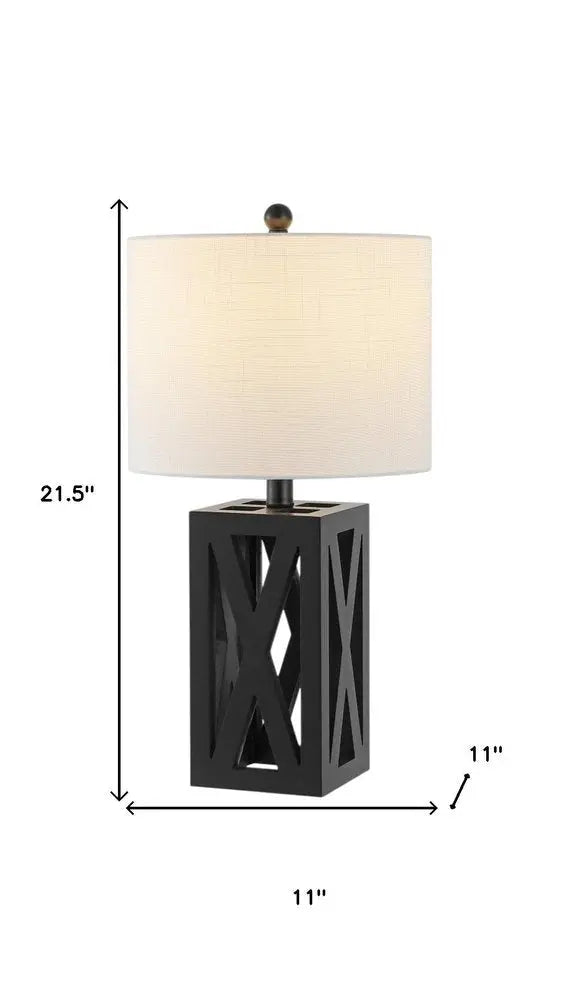 Set of Two 22" Black Table Lamps LED With Drum Shades HomeRoots
