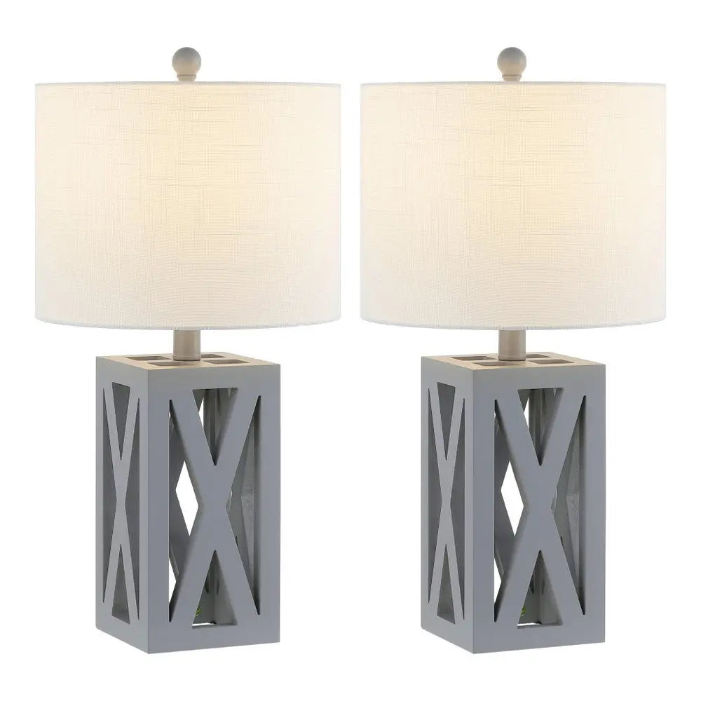 Set of Two 22" Gray Table Lamps LED With Drum Shades HomeRoots