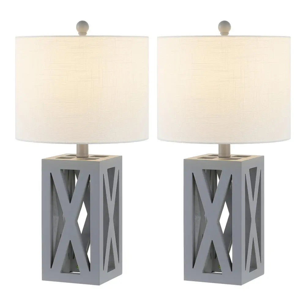 Set of Two 22" Gray Table Lamps LED With Drum Shades HomeRoots