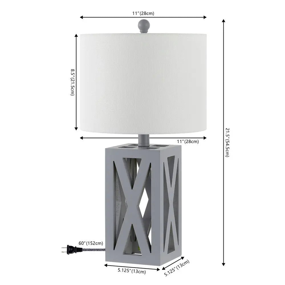 Set of Two 22" Gray Table Lamps LED With Drum Shades HomeRoots