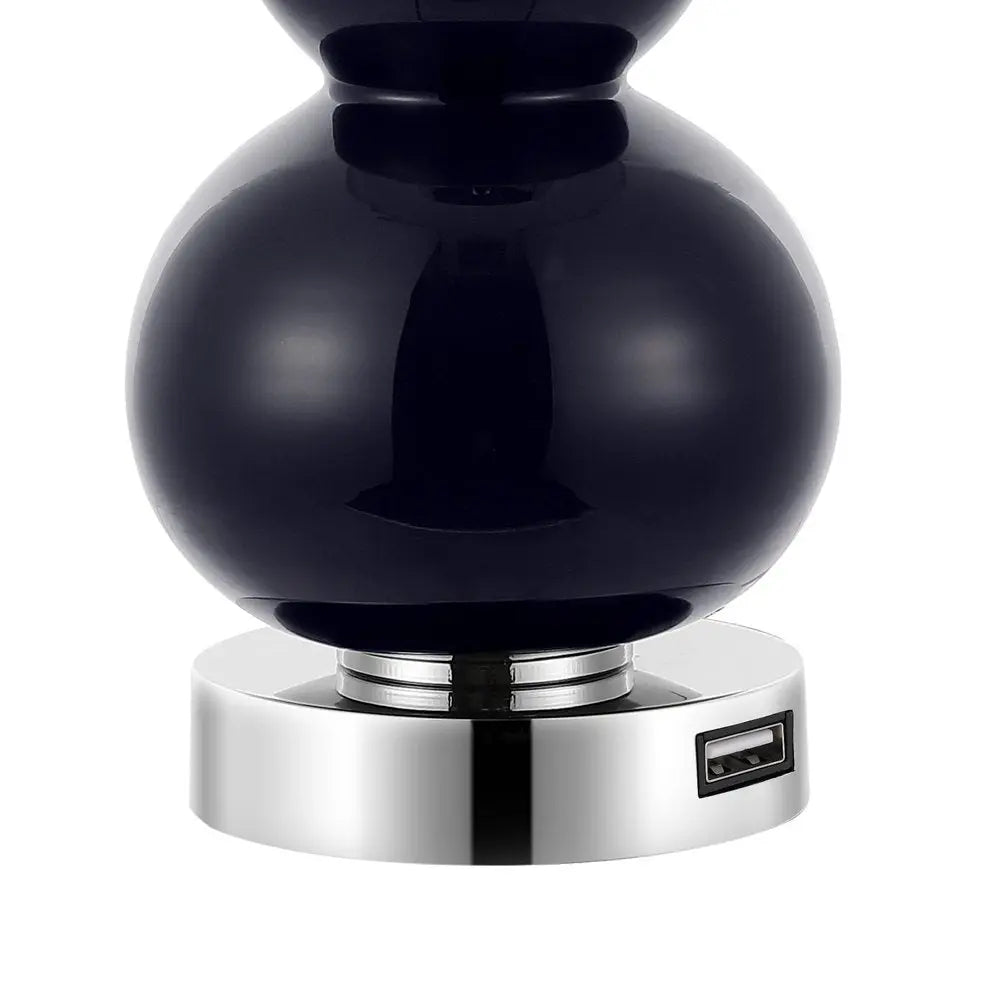 Set of Two 22" Silver Gourd Table Lamps LED With Drum Shades HomeRoots