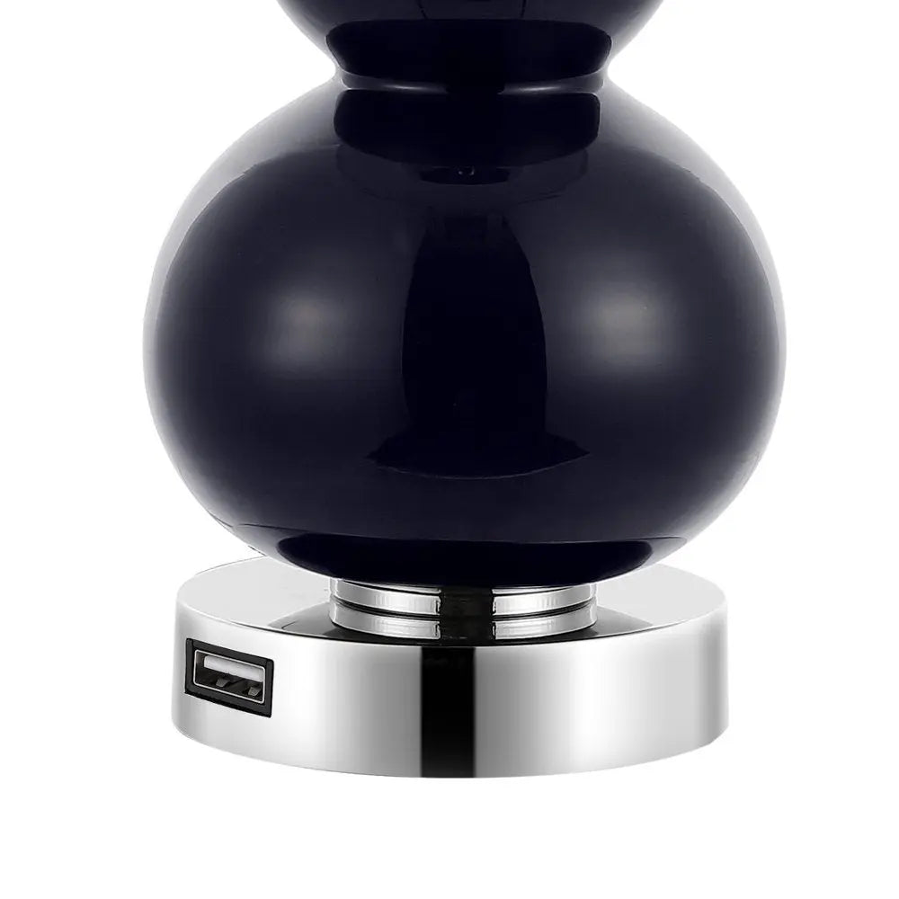 Set of Two 22" Silver Gourd Table Lamps LED With Drum Shades HomeRoots