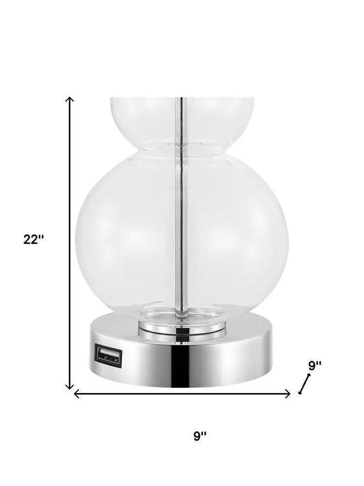 Set of Two 22" Silver Gourd Table Lamps LED With Drum Shades HomeRoots