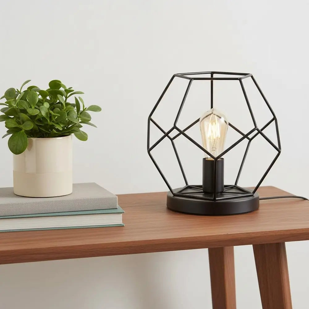 10" Black Geometric Table Lamp LED HomeRoots