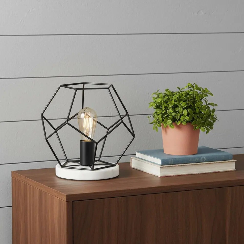 10" White Geometric Table Lamp LED HomeRoots