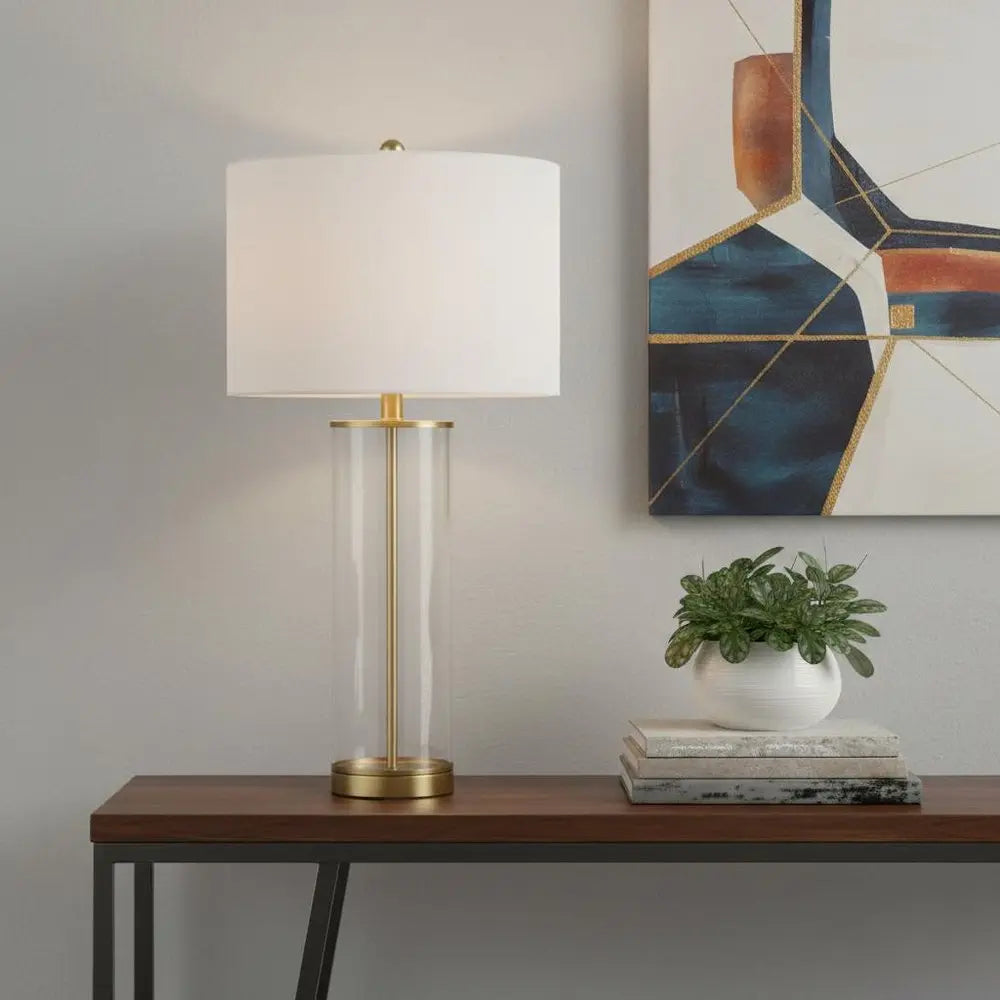 29" Gold Novelty Table Lamp LED With Drum Shade HomeRoots