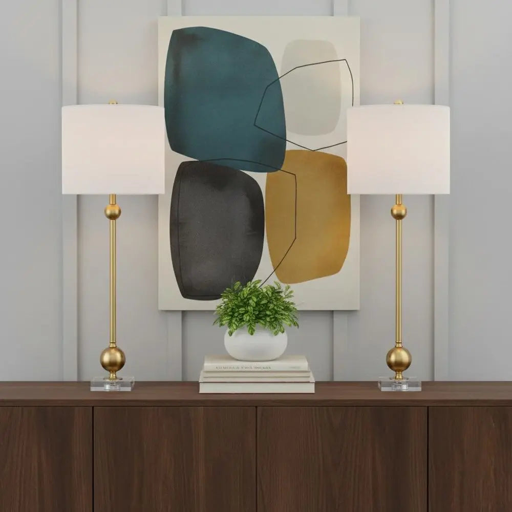 Set of Two 35" Clear Novelty Table Lamps LED With Drum Shades HomeRoots