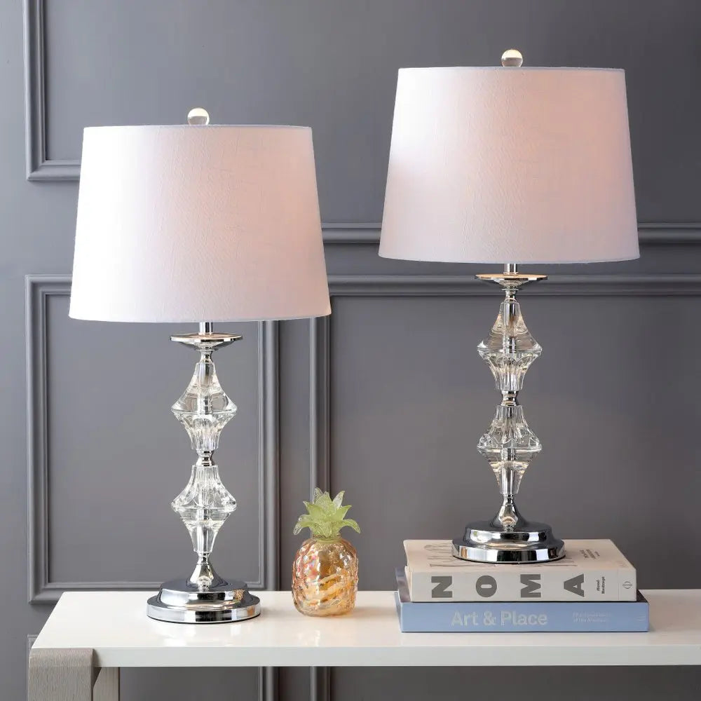 Set of Two 28" Silver Novelty Table Lamps LED With Drum Shades HomeRoots