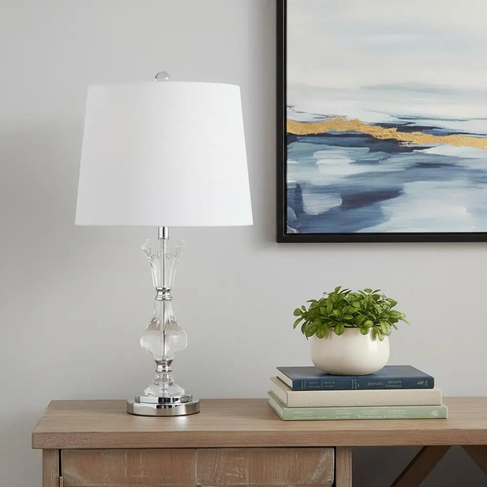 25" Silver Novelty Table Lamp LED With Empire Shade HomeRoots