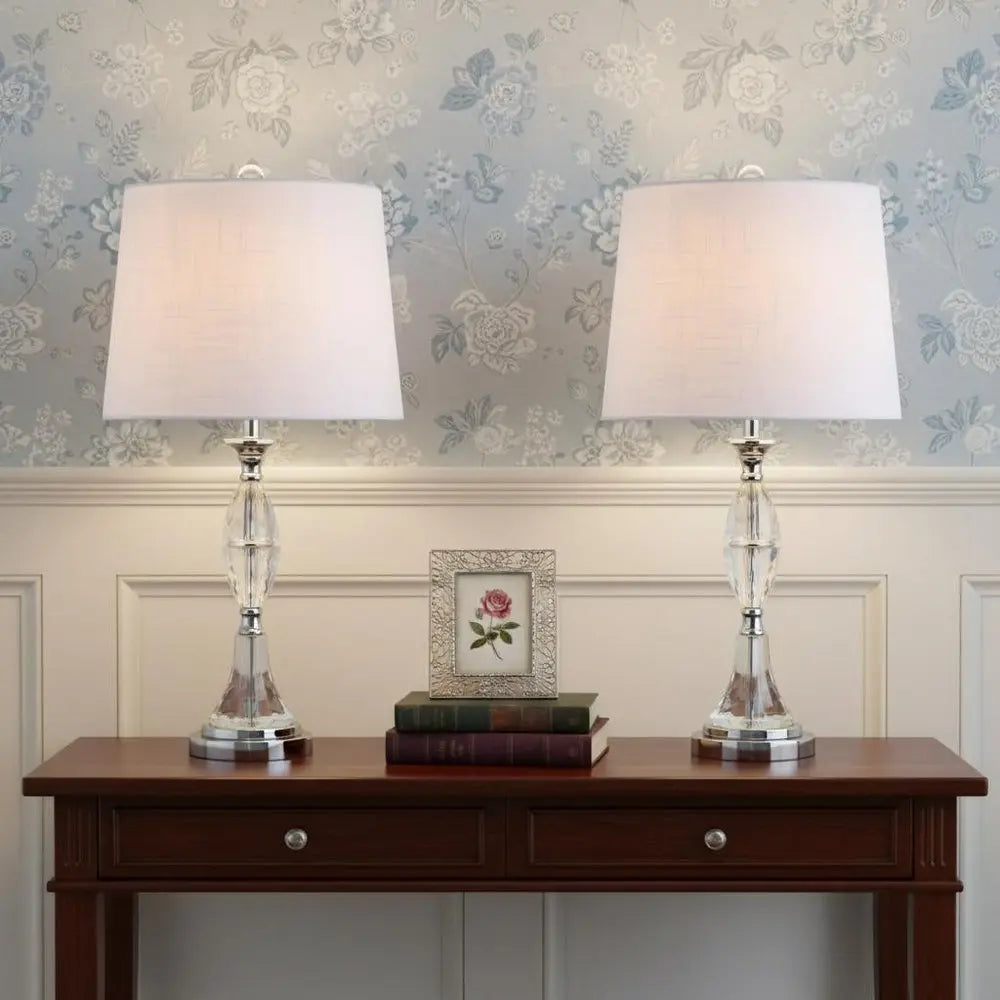 Set of Two 26" Silver Novelty Table Lamps LED With Drum Shades HomeRoots