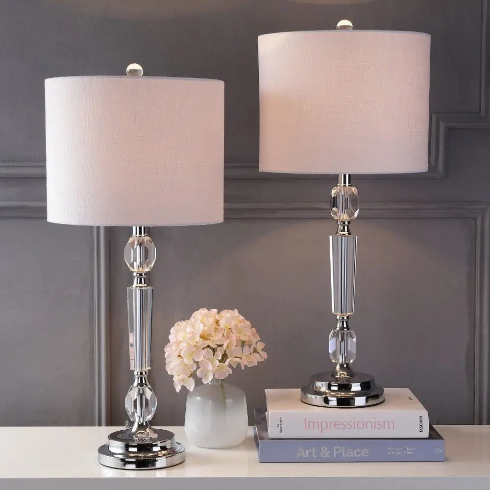 Set of Two 27" Silver Novelty Table Lamps LED With Drum Shades HomeRoots