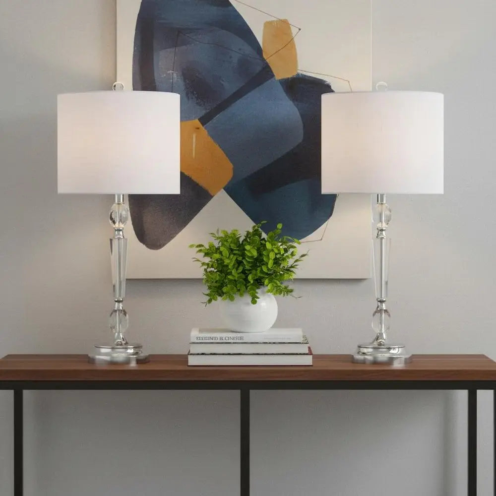 Set of Two 27" Silver Novelty Table Lamps LED With Drum Shades HomeRoots