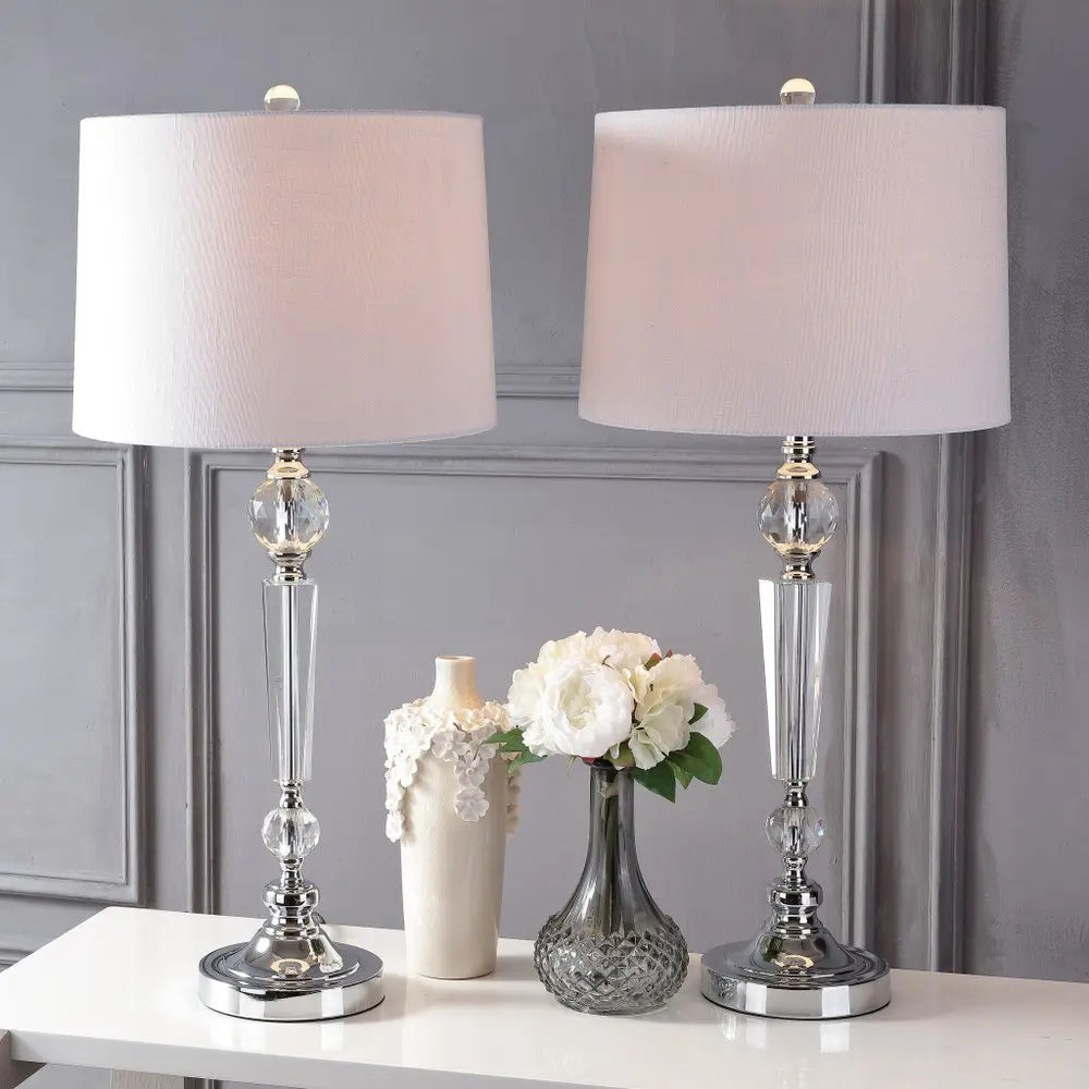 Set of Two 31" Silver Novelty Table Lamps LED With Drum Shades HomeRoots