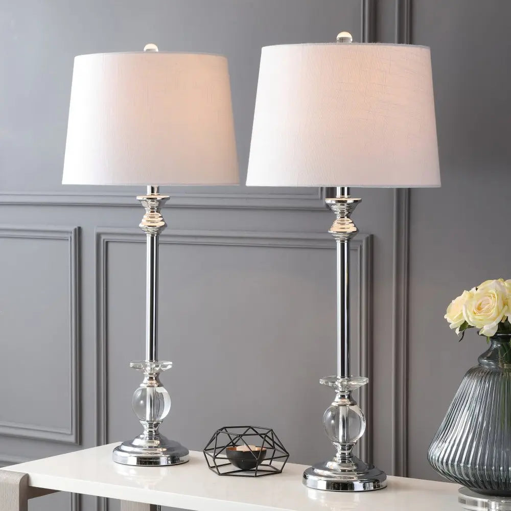 Set of Two 33" Silver Novelty Table Lamps LED With Drum Shades HomeRoots