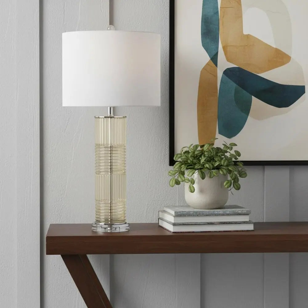 30" Clear Novelty Table Lamp LED With Drum Shade HomeRoots