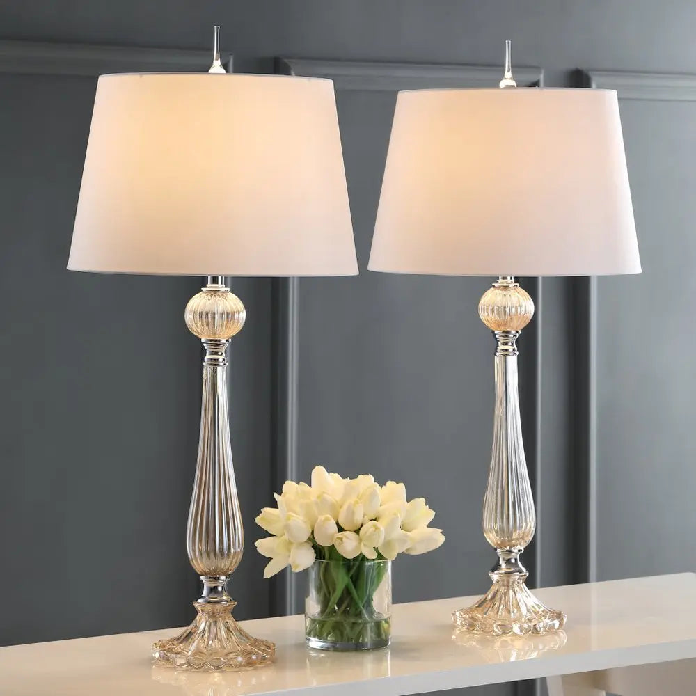 Set of Two 33" Champagne Novelty Table Lamps LED With Globe Shades HomeRoots