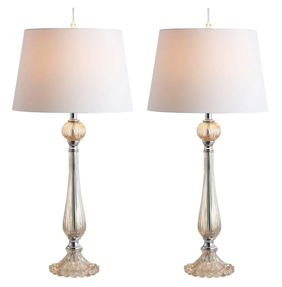 Set of Two 33" Champagne Novelty Table Lamps LED With Globe Shades HomeRoots